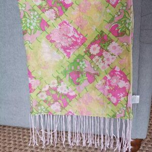 Lilly Pulitzer Murfee scarf "Bamboo Patch" silk/cashmere blend pink and green!